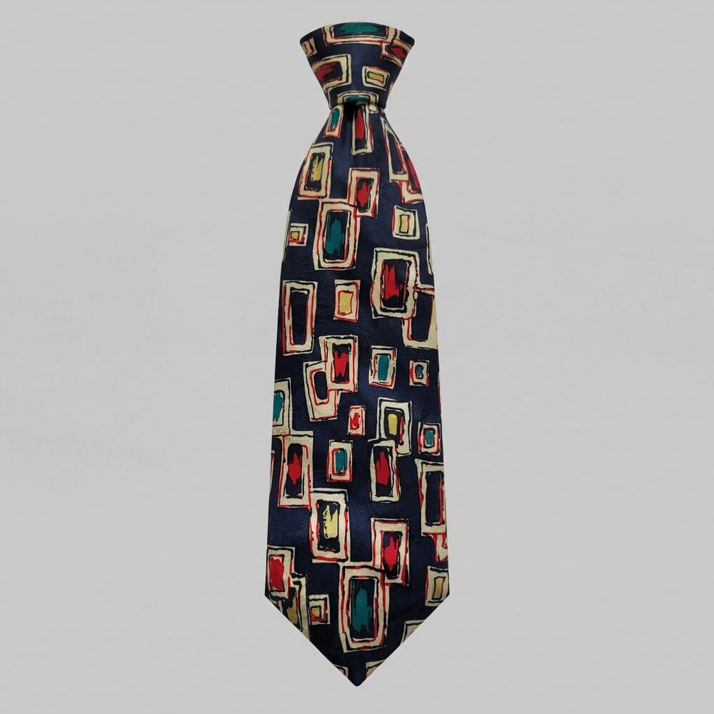 Salvatori 100% Silk Colorful Geometric Rectangles Navy Men's Tie